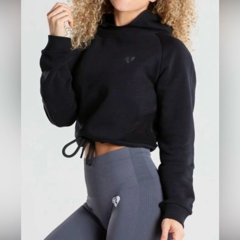 WOMENS‎ BEST Black True Mesh Cropped Funnel Neck Pullover Active Hoodie Size XS